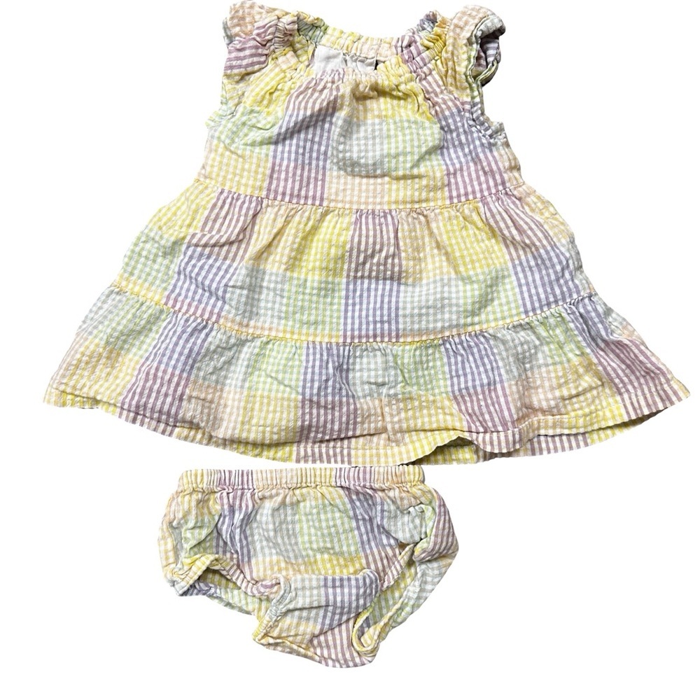 Tucker + Tate Colorblock Tiered Cotton Seersucker Dress & Bloomers 3 Months